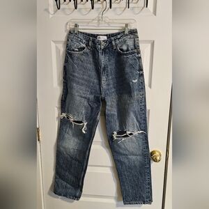 Zara Relaxed Fit Ripped Blue Jeans